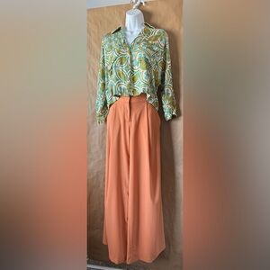 French Connection pleated wide leg pants in Peach size 0